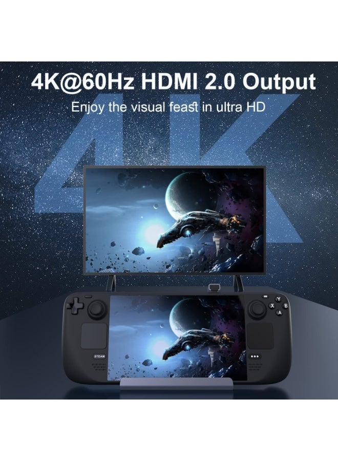 6-in-1 Steam Deck Docking Station with 4K@60Hz HDMI, Gigabit Ethernet, 3 USB 3.0 Ports & 100W USB-C PD Charging, Aluminum Alloy Hub for Steam Deck, ROG Ally, Tablets, Mobile Devices - Image 2